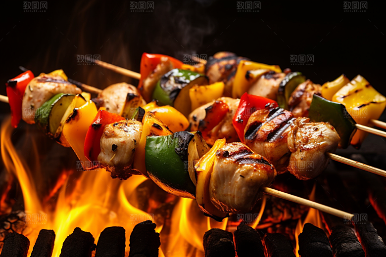 火热烤串肉串夏季摄影图