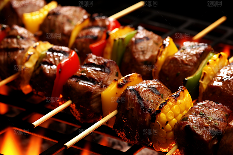 火热烤串肉串烤肉摄影图