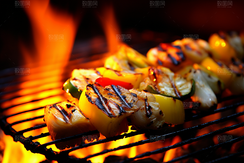 火热烤串肉串美味摄影图