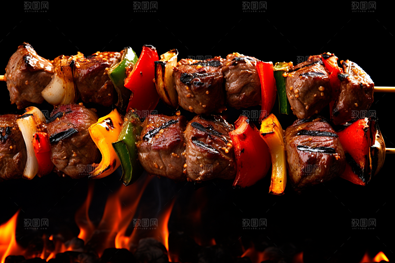 火热烤串肉串美味摄影图