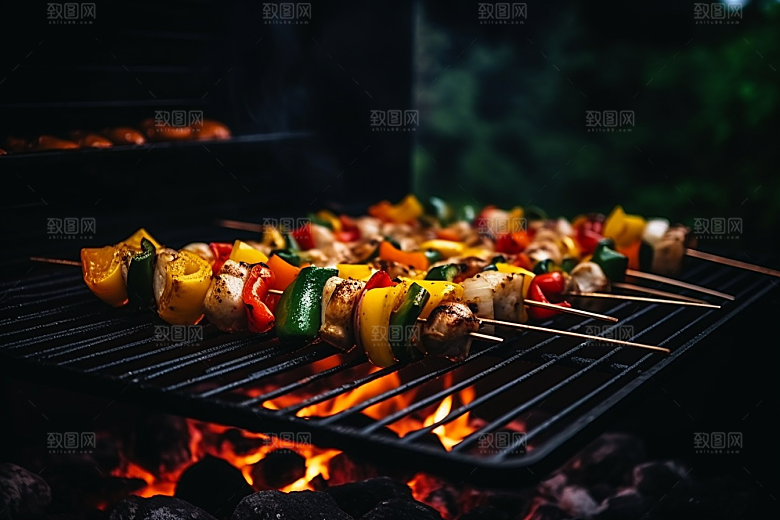 火热烤串香酥夜宵摄影图