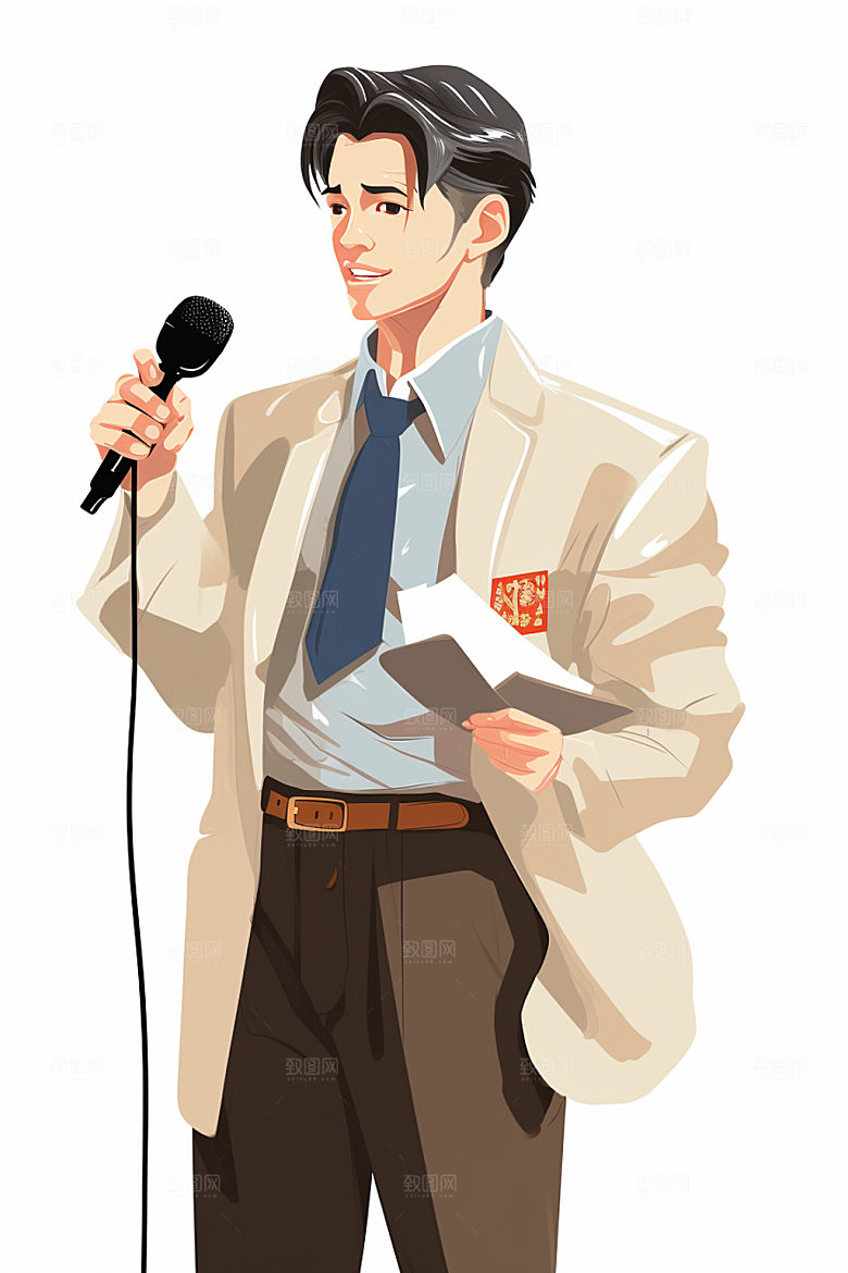 媒体人现场直播新闻人物插画
