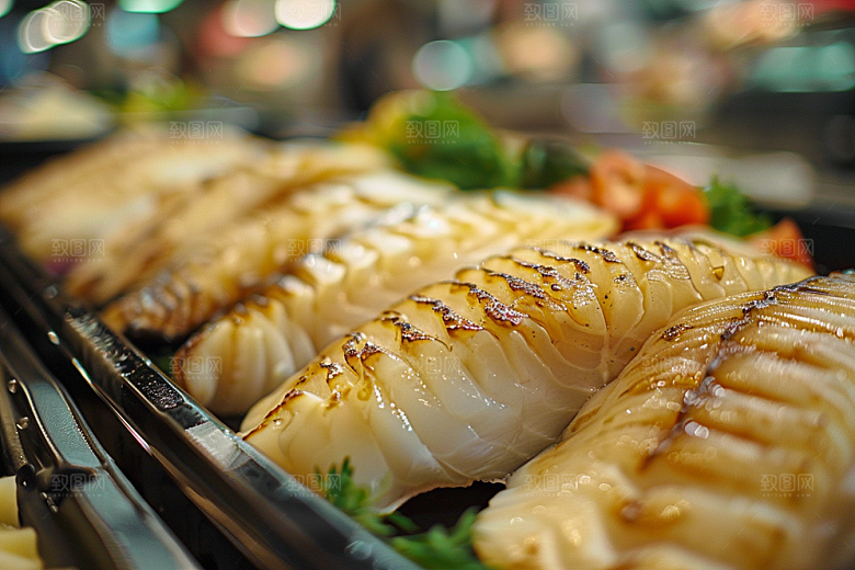 美味生鱼片鱼肉冰箱摄影图