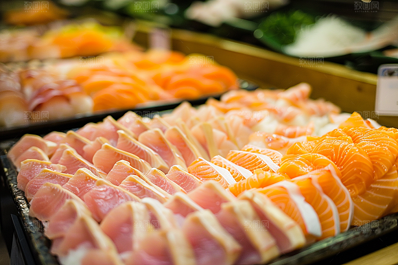 美味生鱼片冰箱日料摄影图
