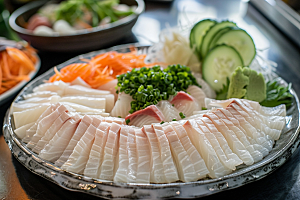 美味生鱼片刺身冰箱摄影图