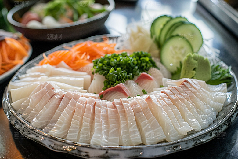 美味生鱼片刺身冰箱摄影图