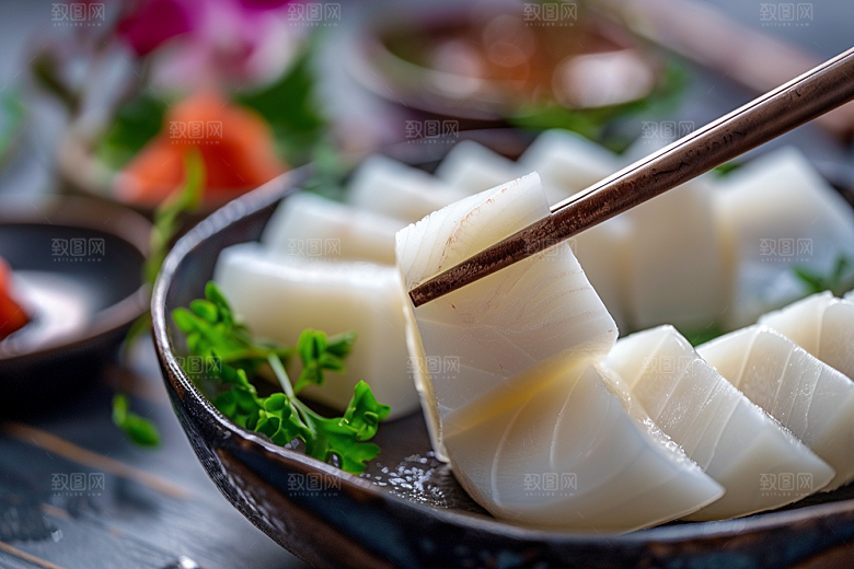 美味生鱼片刺身冰箱摄影图