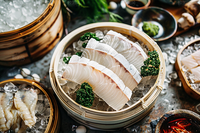 美味生鱼片海鲜鱼肉摄影图