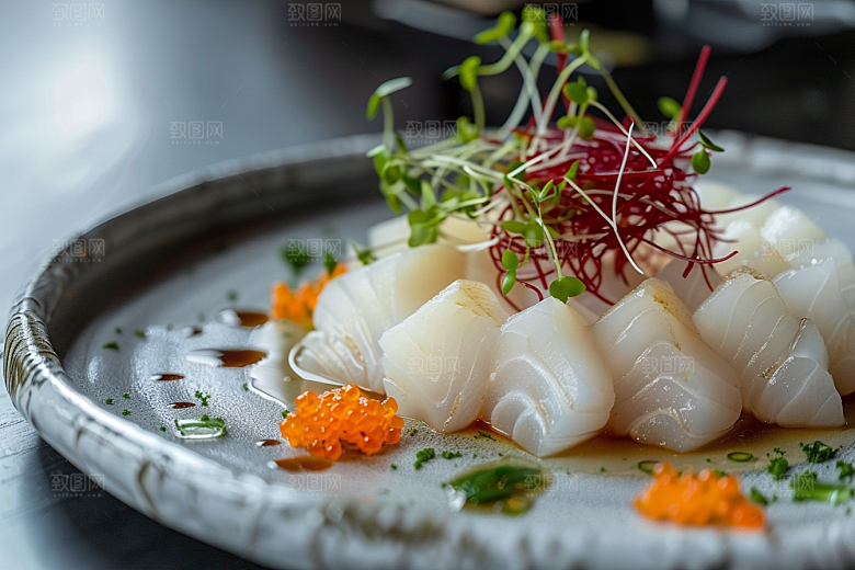 美味生鱼片冰箱鱼肉摄影图