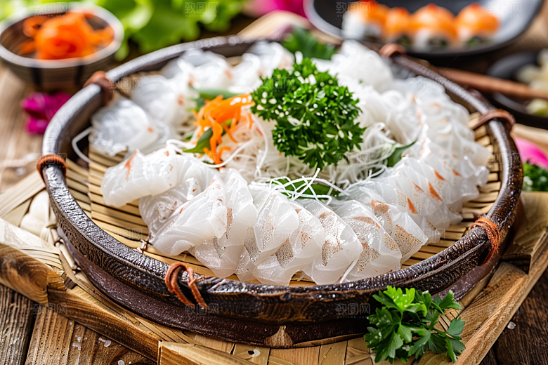美味生鱼片冰箱美味摄影图