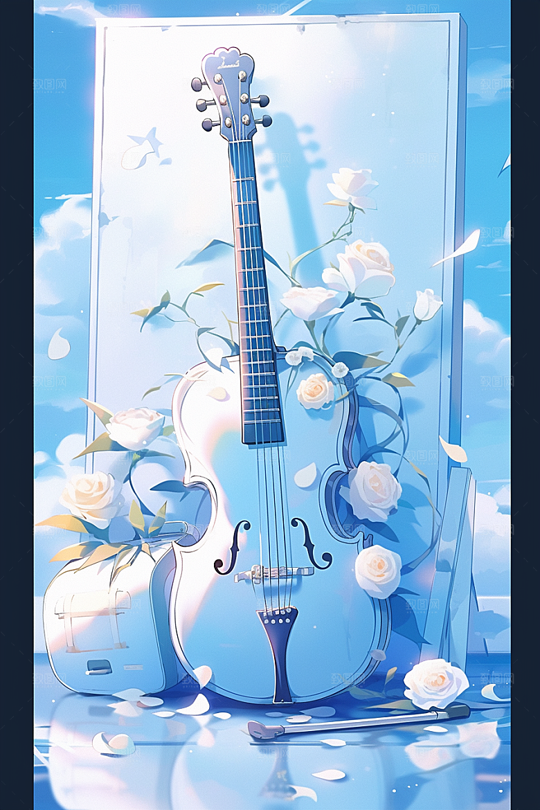 梦幻天空乐器音乐幻想插画