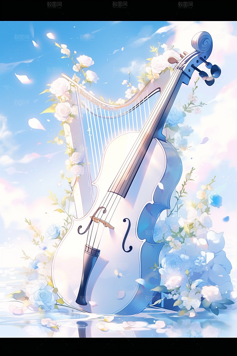 梦幻天空乐器浪漫梦幻插画