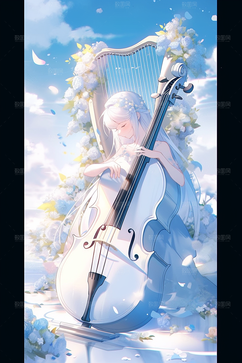 梦幻天空乐器高清幻想插画