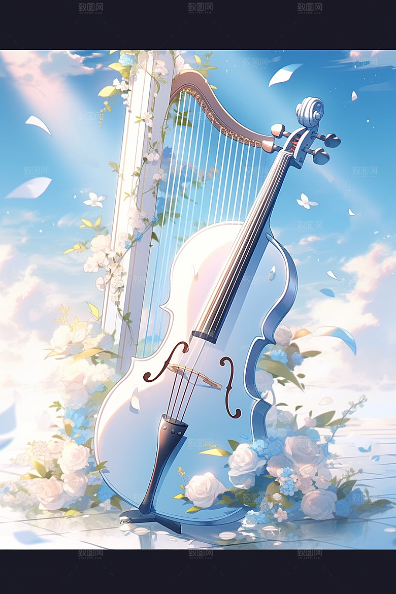 梦幻天空乐器美妙音乐插画
