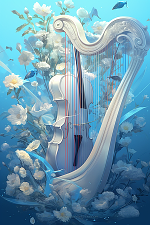梦幻天空乐器浪漫艺术插画