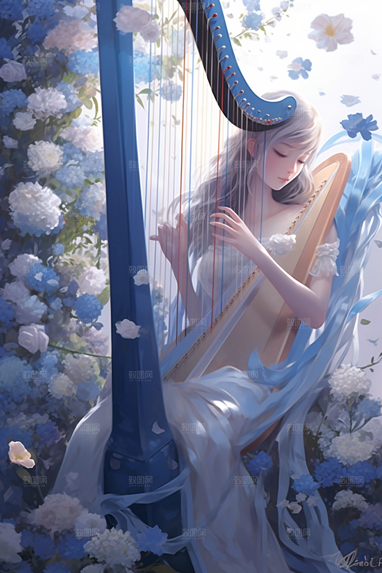 梦幻天空乐器漫画唯美插画