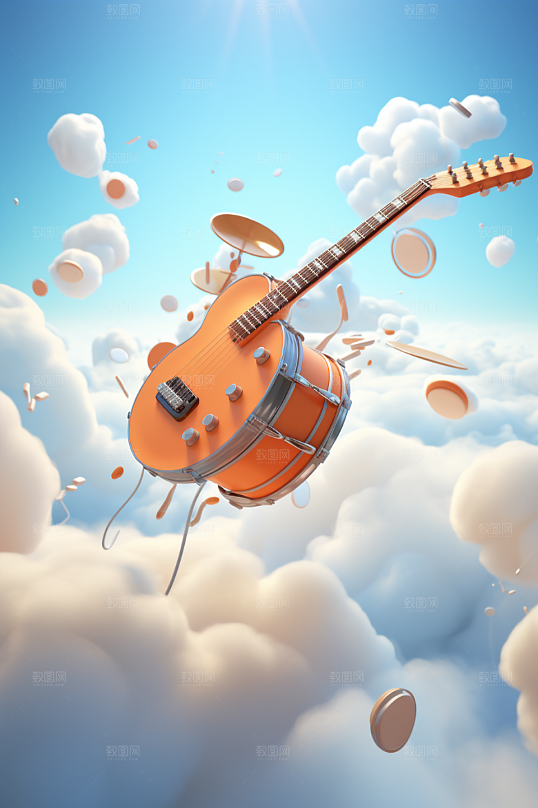 梦幻天空乐器浪漫手绘插画