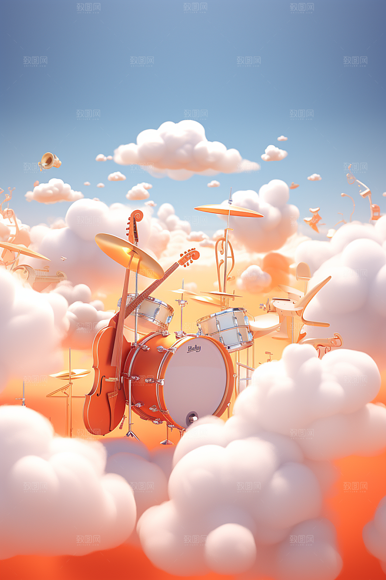 梦幻天空乐器音乐梦幻插画