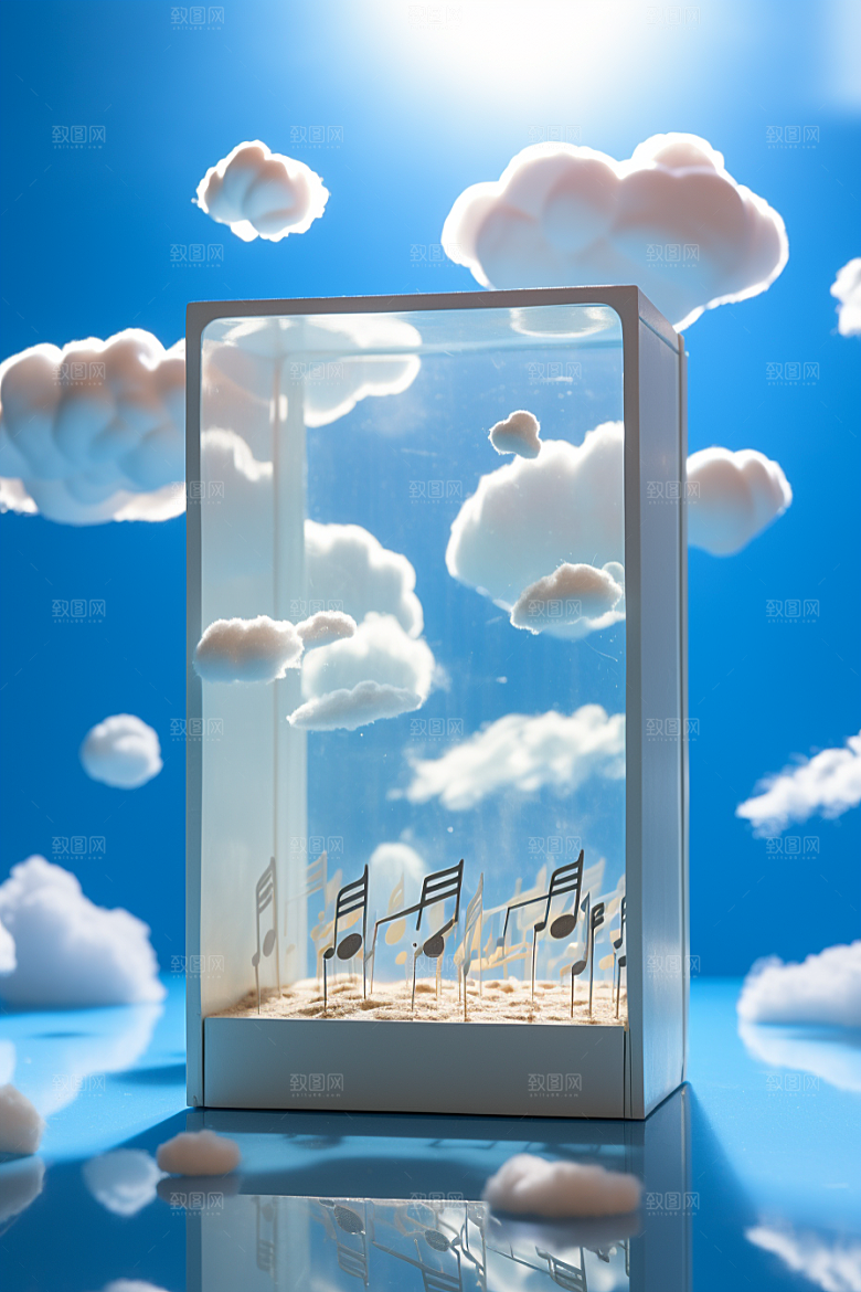 梦幻天空乐器手绘梦幻插画