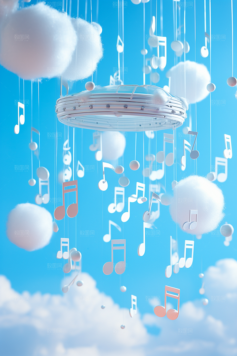 梦幻天空乐器高清幻想插画