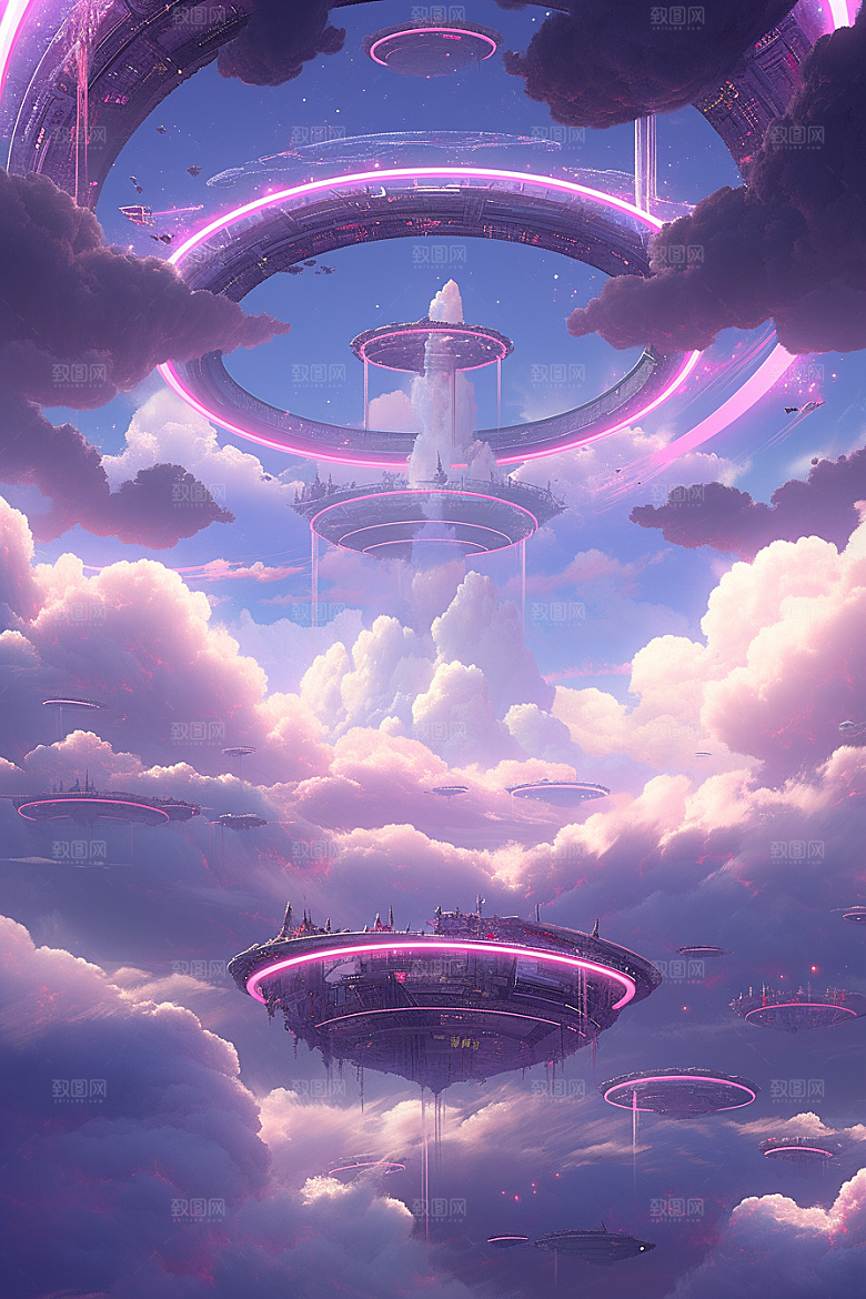 梦幻天空乐器漫画幻想插画