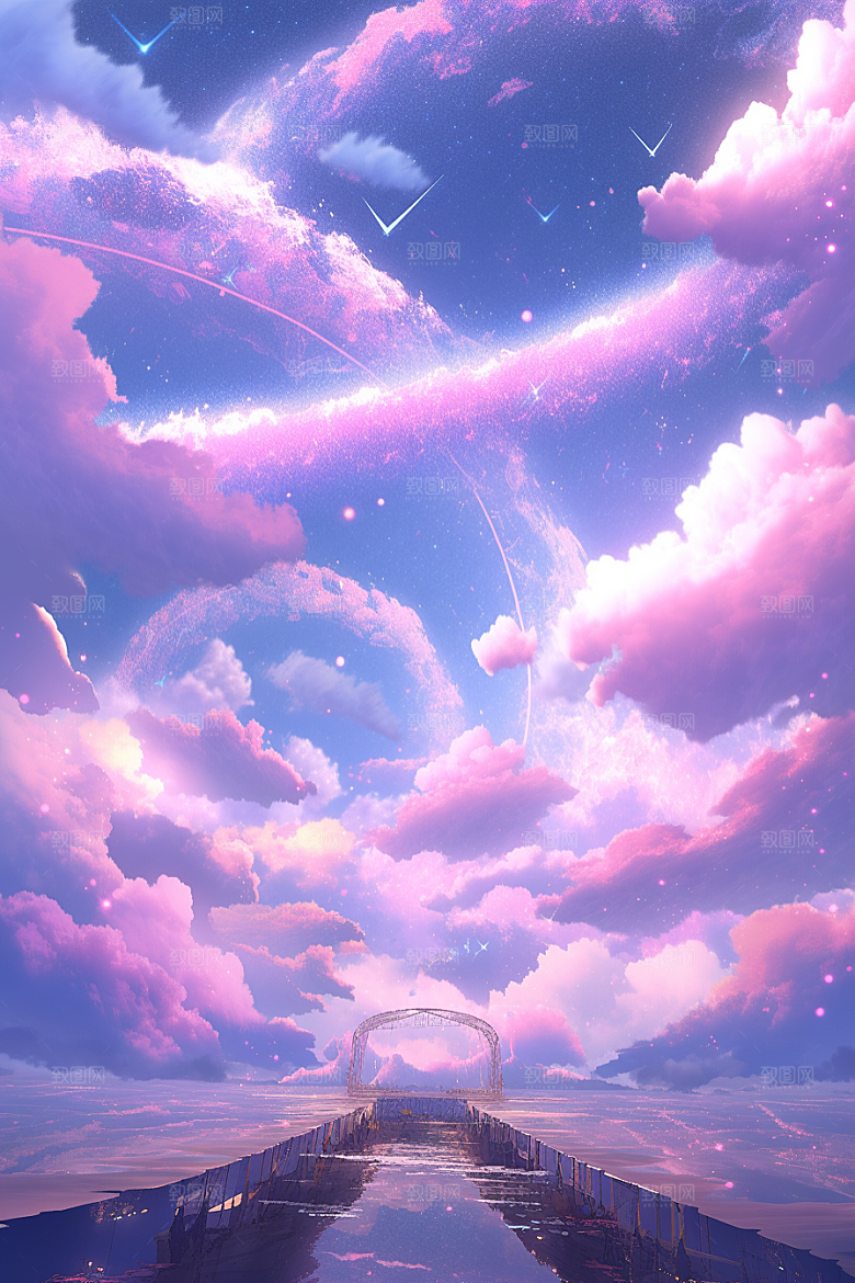 梦幻天空乐器手绘乐章插画