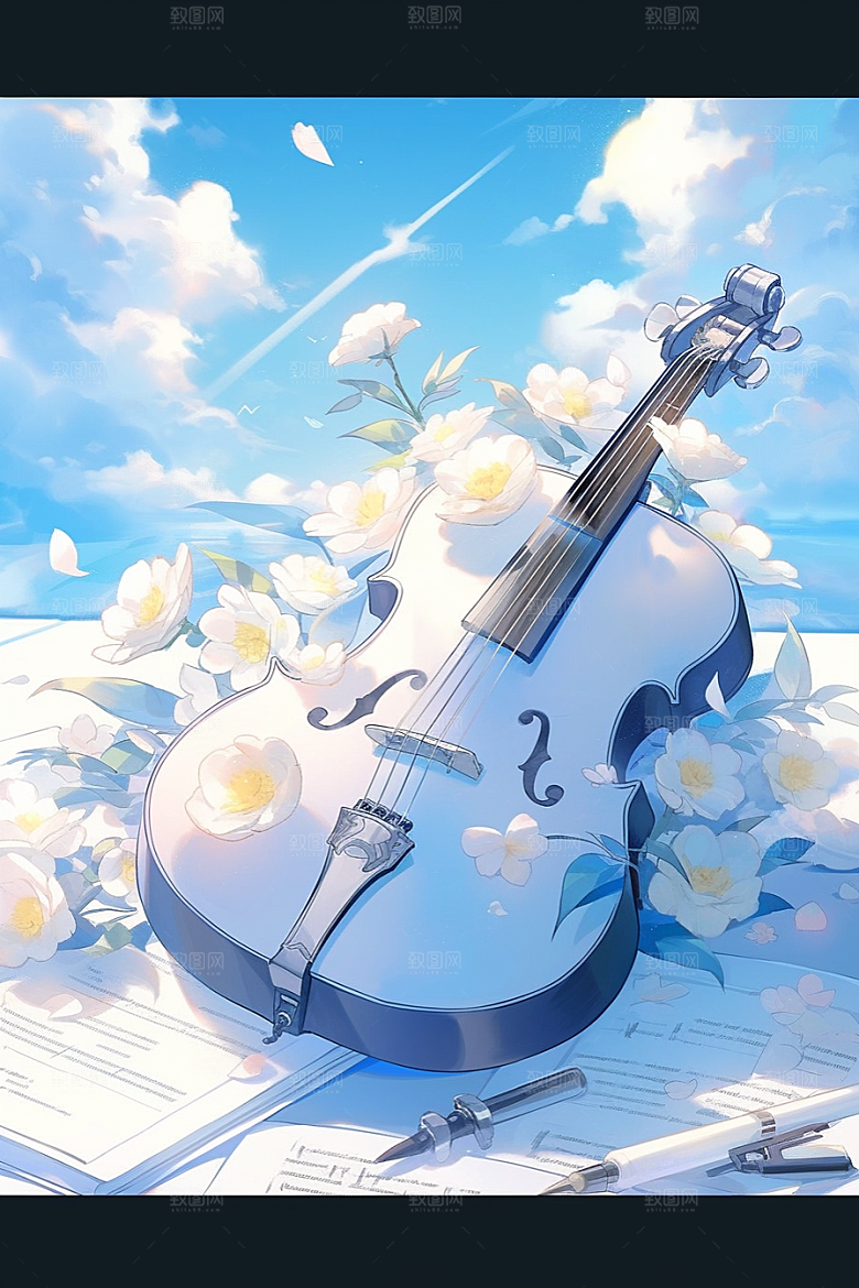 梦幻天空乐器浪漫乐章插画