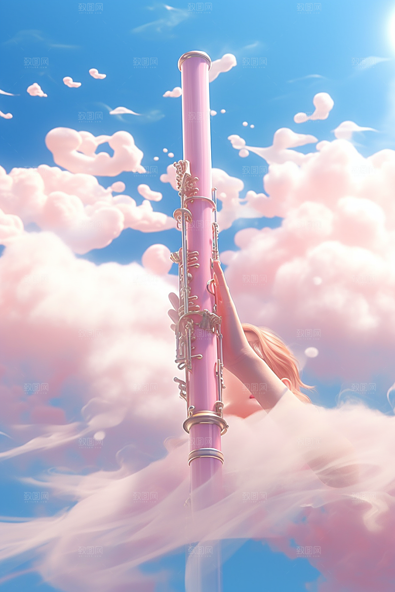 梦幻天空乐器浪漫手绘插画
