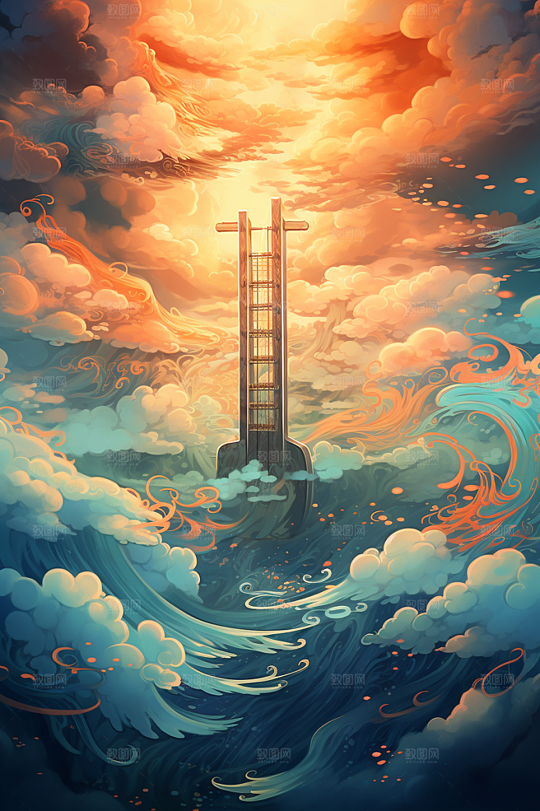 梦幻天空乐器高清美妙插画