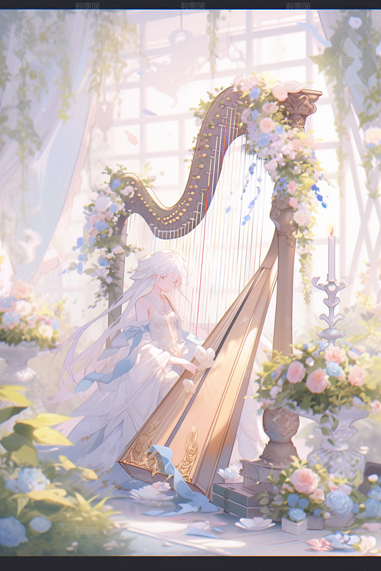 梦幻天空乐器美妙漫画插画