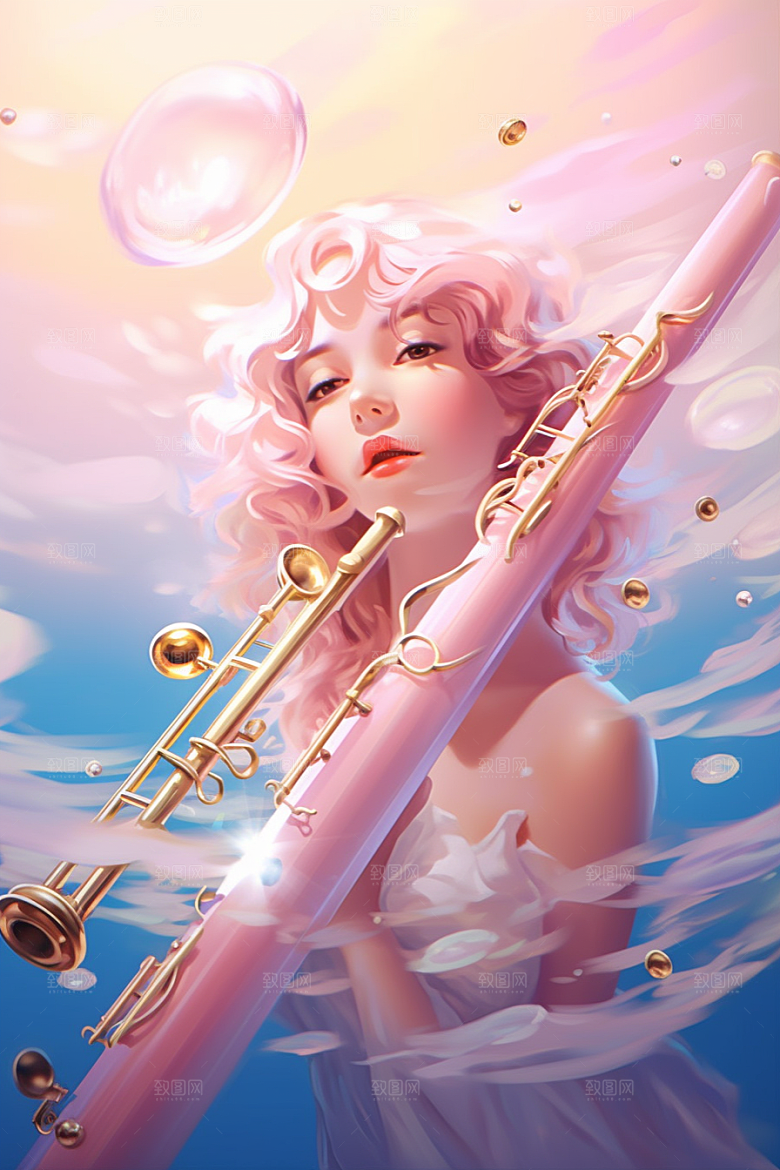 梦幻天空乐器浪漫唯美插画