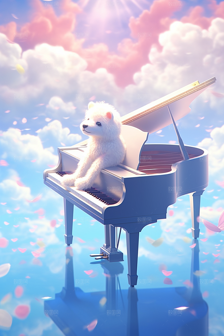 梦幻天空乐器梦幻浪漫插画