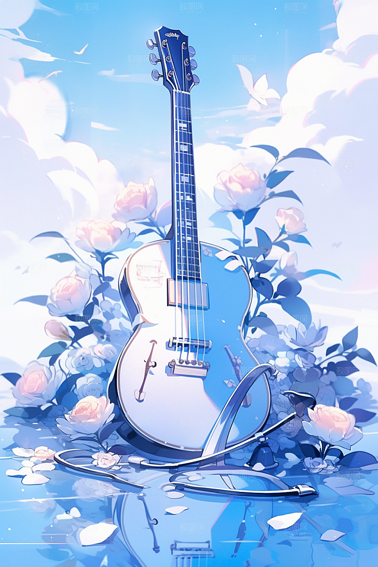 梦幻天空乐器美妙乐章插画