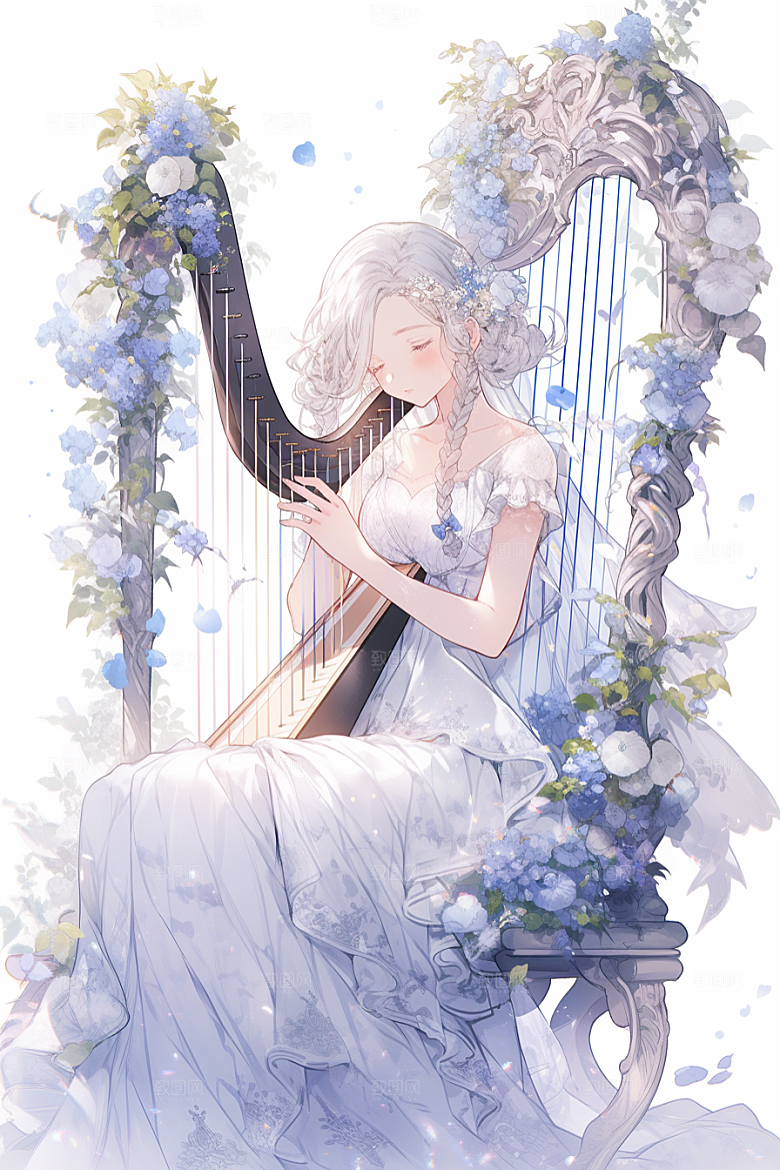 梦幻天空乐器浪漫美妙插画