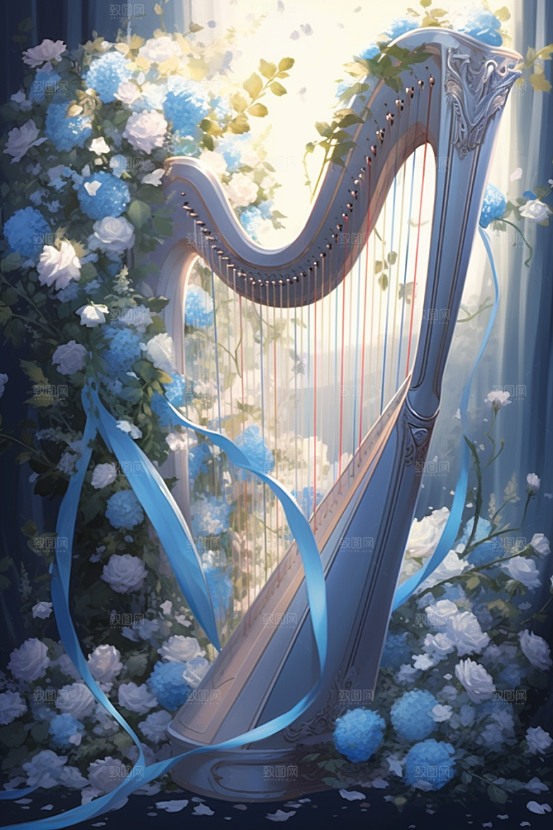 梦幻天空乐器美妙浪漫插画