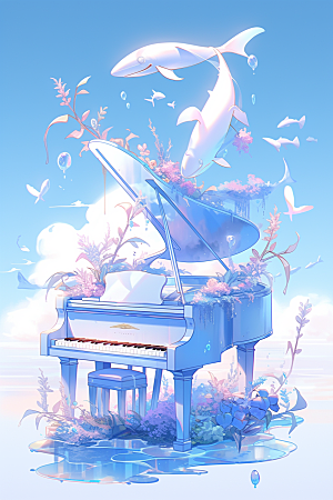 梦幻天空乐器幻想音乐插画