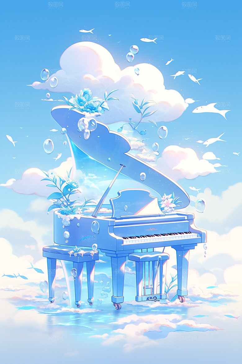 梦幻天空乐器美妙艺术插画