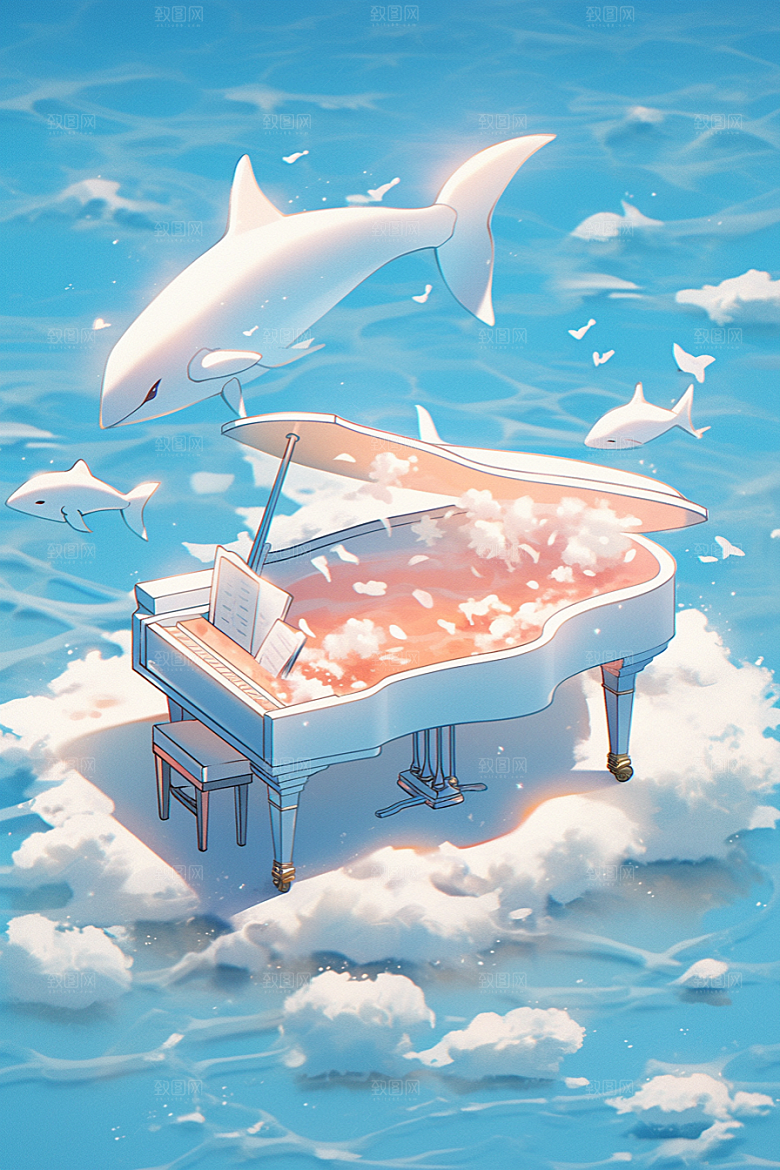 梦幻天空乐器唯美乐章插画