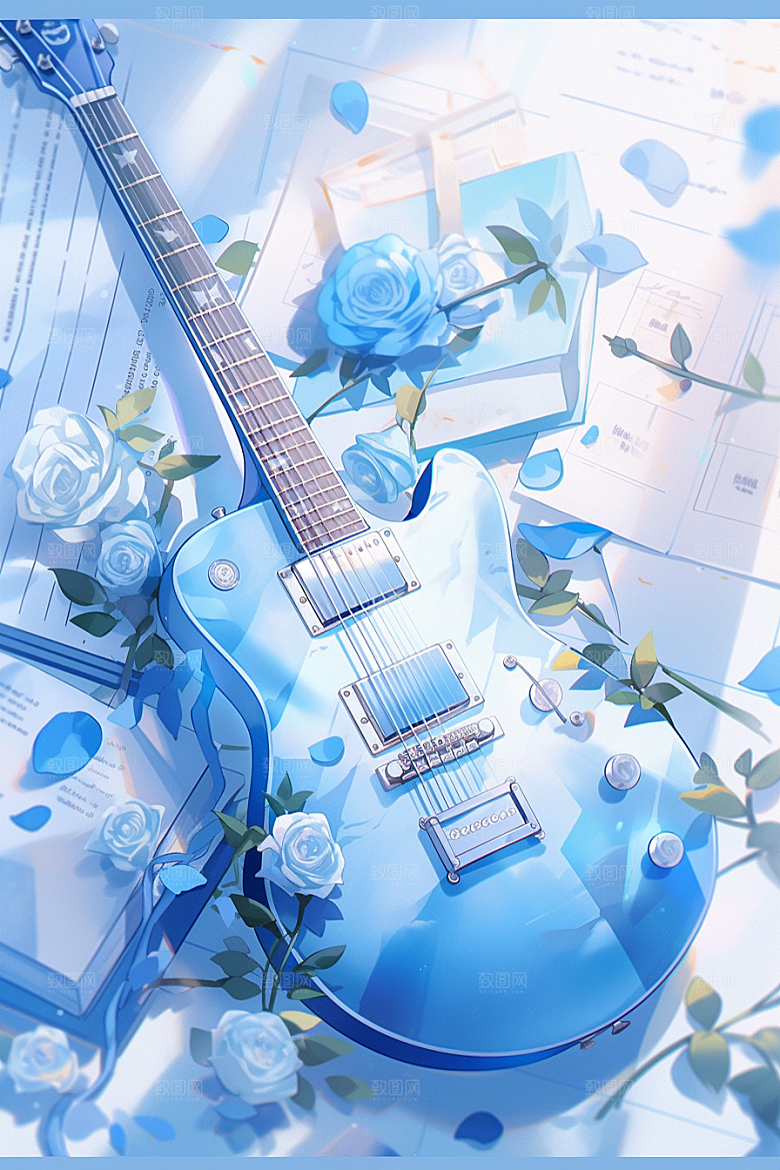 梦幻天空乐器手绘音乐插画