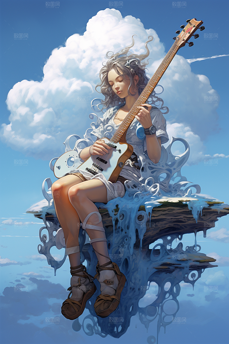 梦幻天空乐器幻想浪漫插画