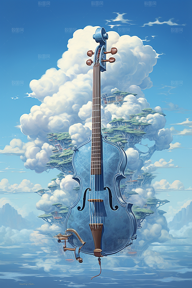 梦幻天空乐器美妙音乐插画