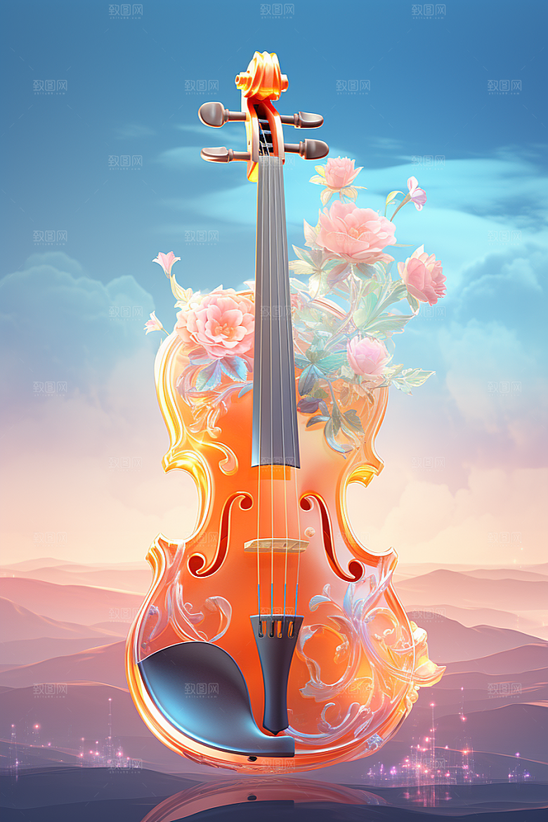 梦幻天空乐器美妙幻想插画