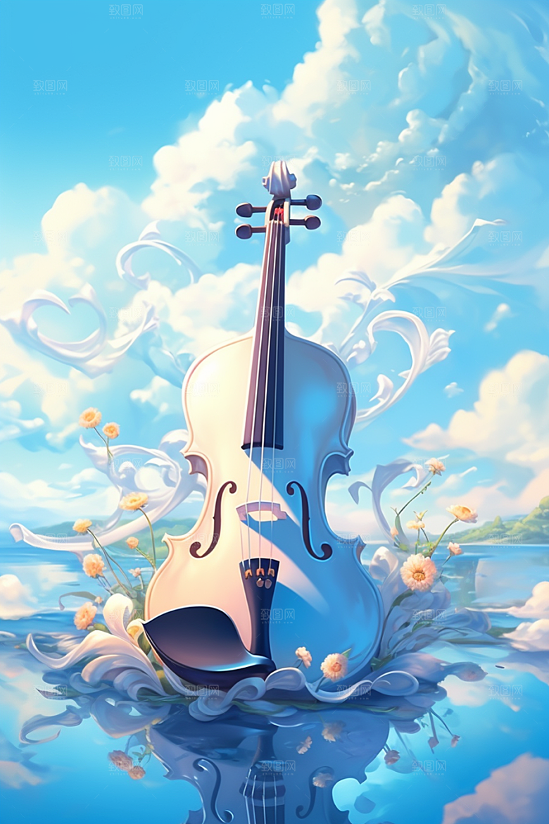 梦幻天空乐器艺术唯美插画