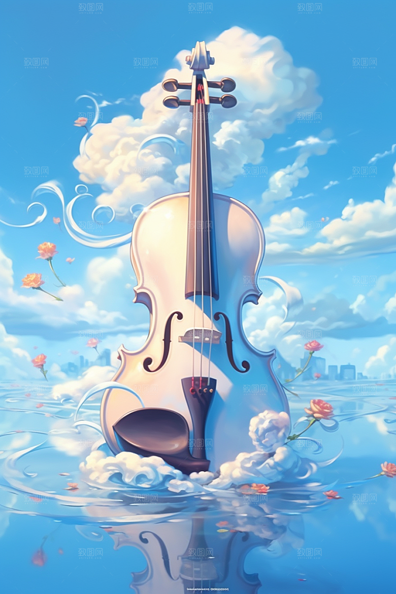 梦幻天空乐器浪漫乐章插画