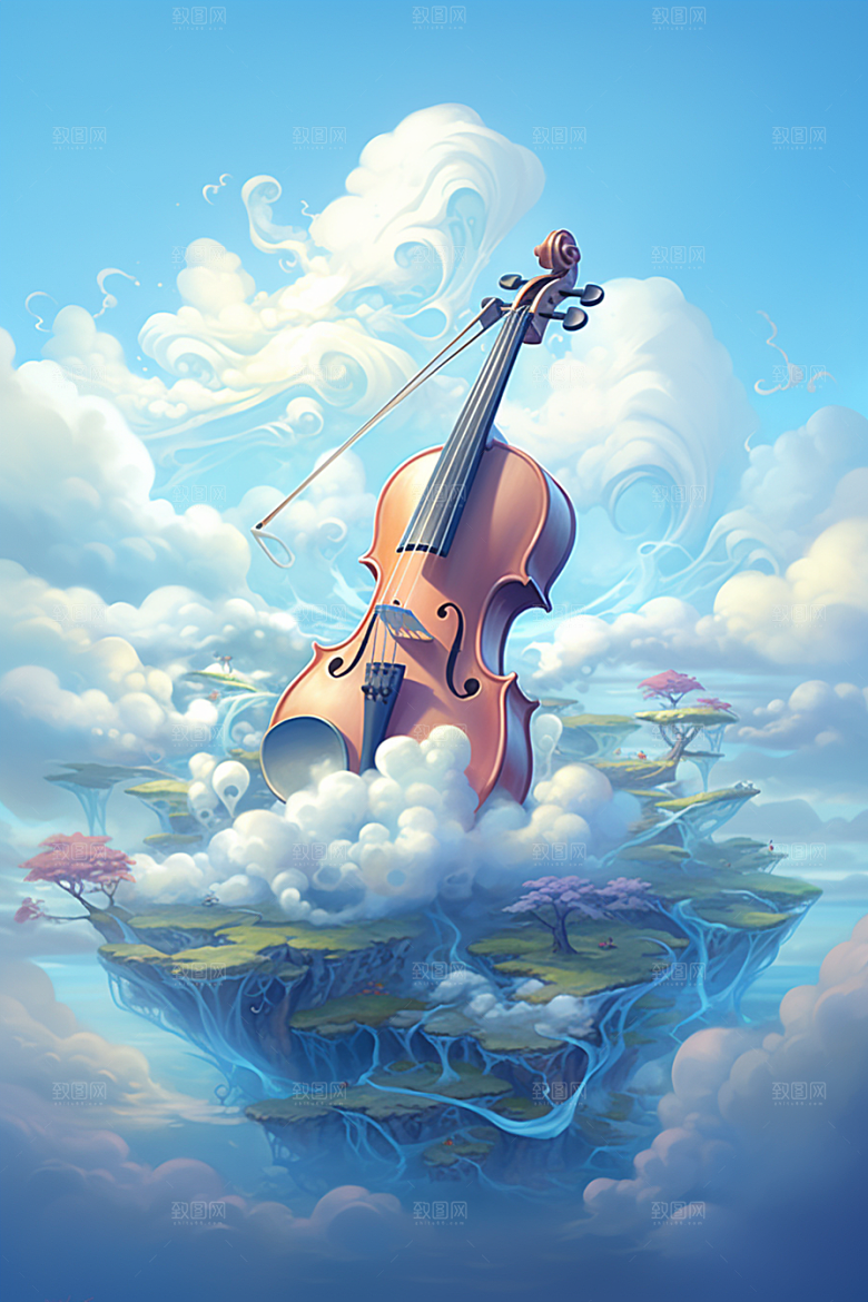梦幻天空乐器梦幻唯美插画