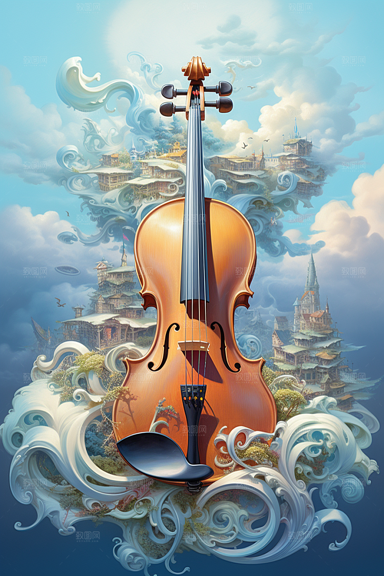 梦幻天空乐器幻想美妙插画