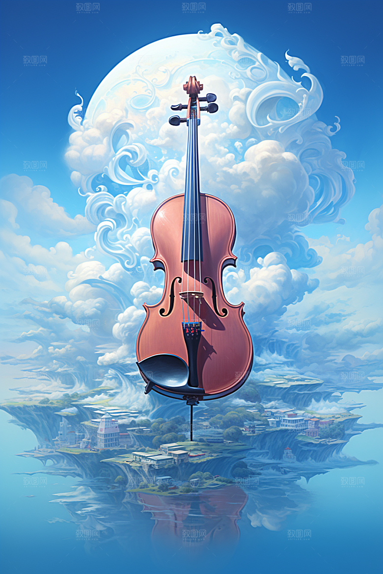 梦幻天空乐器音乐幻想插画