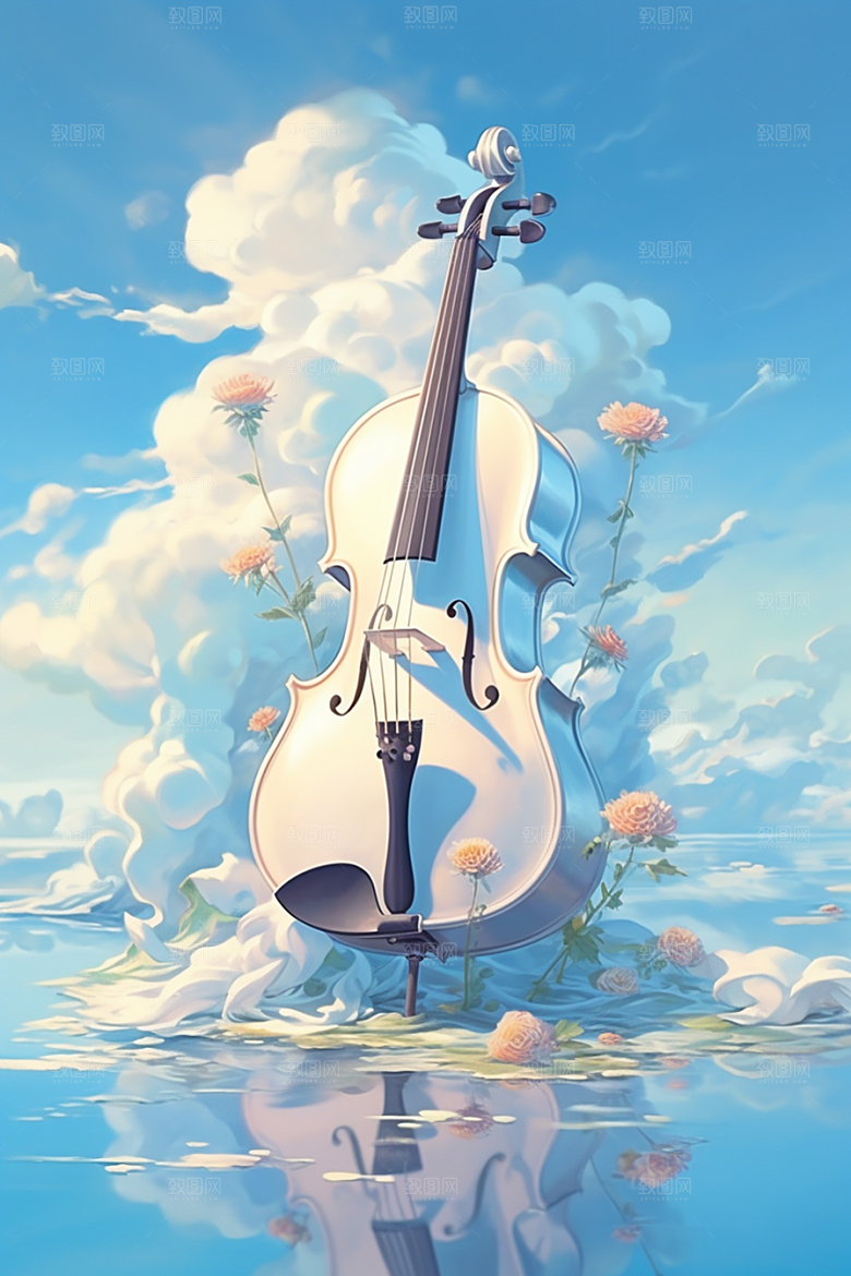 梦幻天空乐器美妙音乐插画