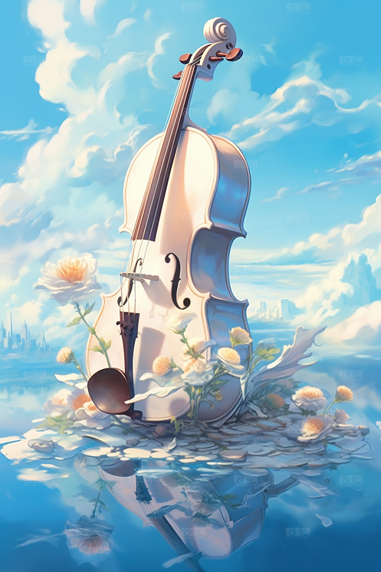梦幻天空乐器梦幻音乐插画