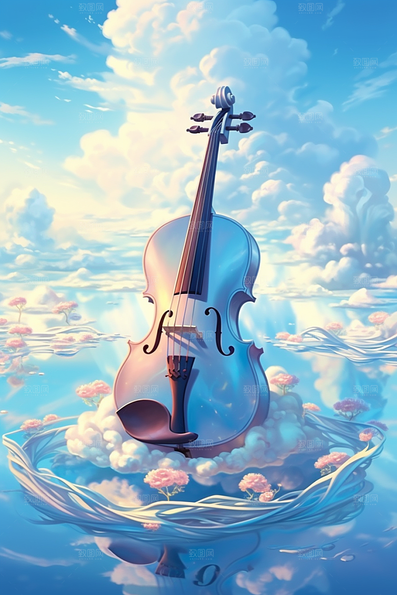 梦幻天空乐器唯美音乐插画